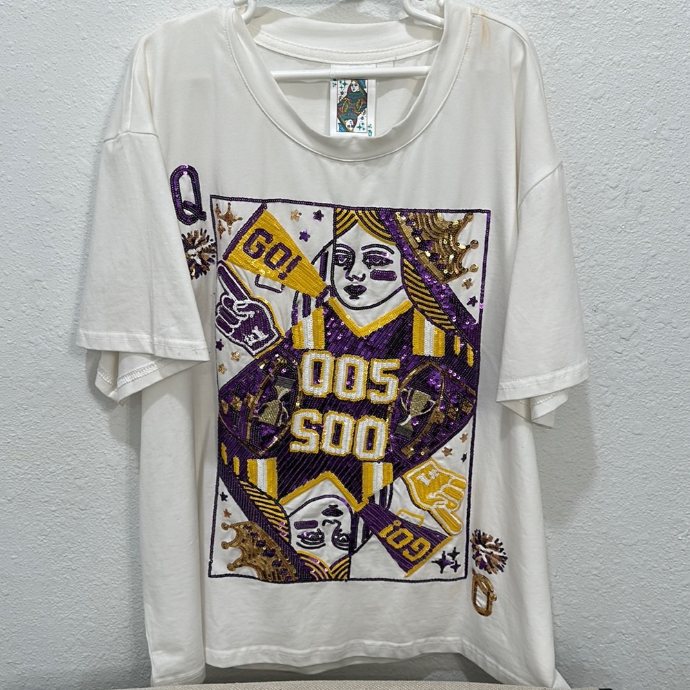 Queen of Sparkles purple and gold card tee